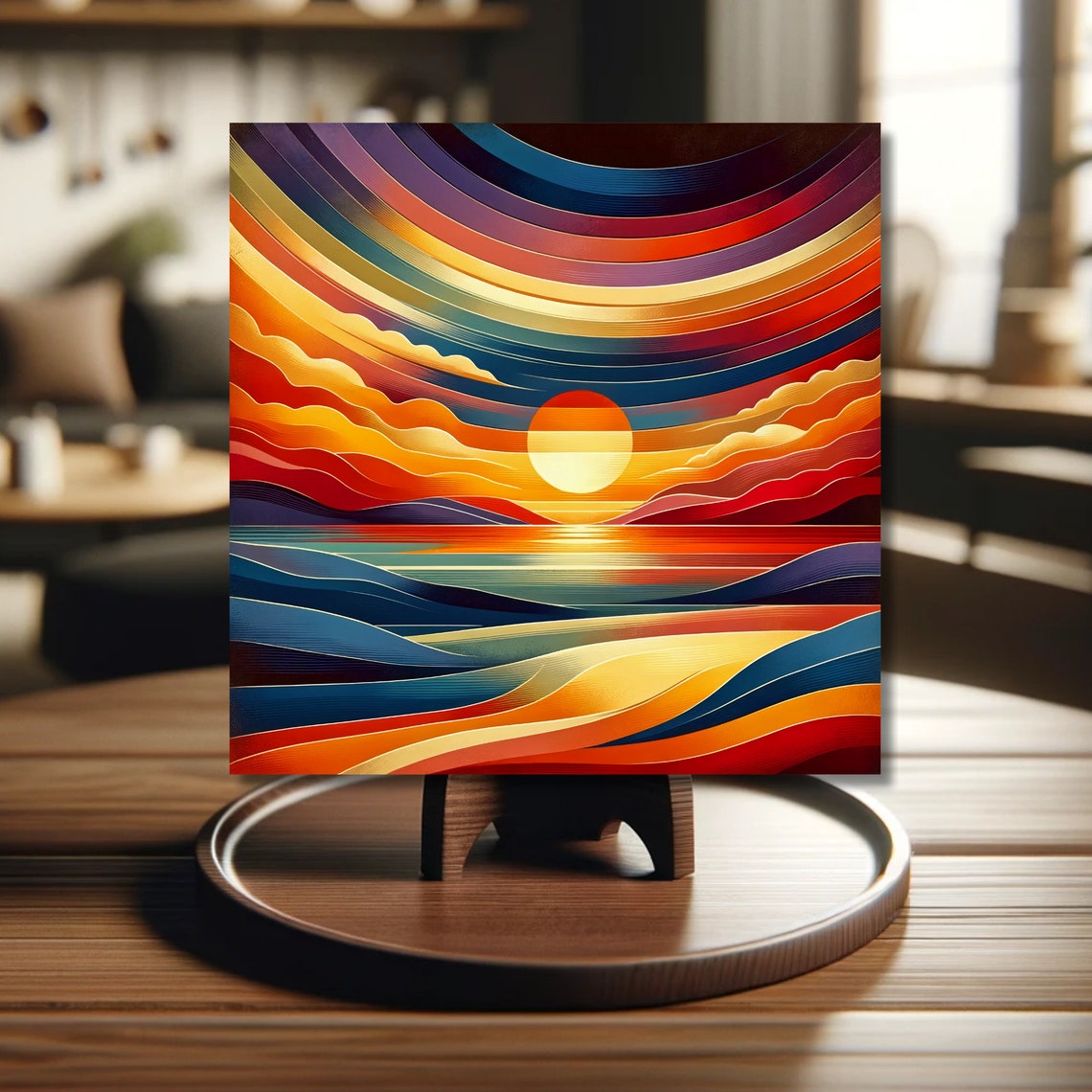 Abstract Expressionism Sunset Modern Art Tile Home And Kitchen Decor Landscape Art Ceramic Art Tile Handmade Gift Decorative Tile - Image 4