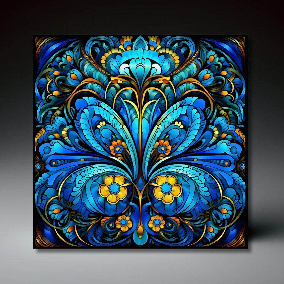 Art Nouveau Floral Stained Glass Effect Art Print