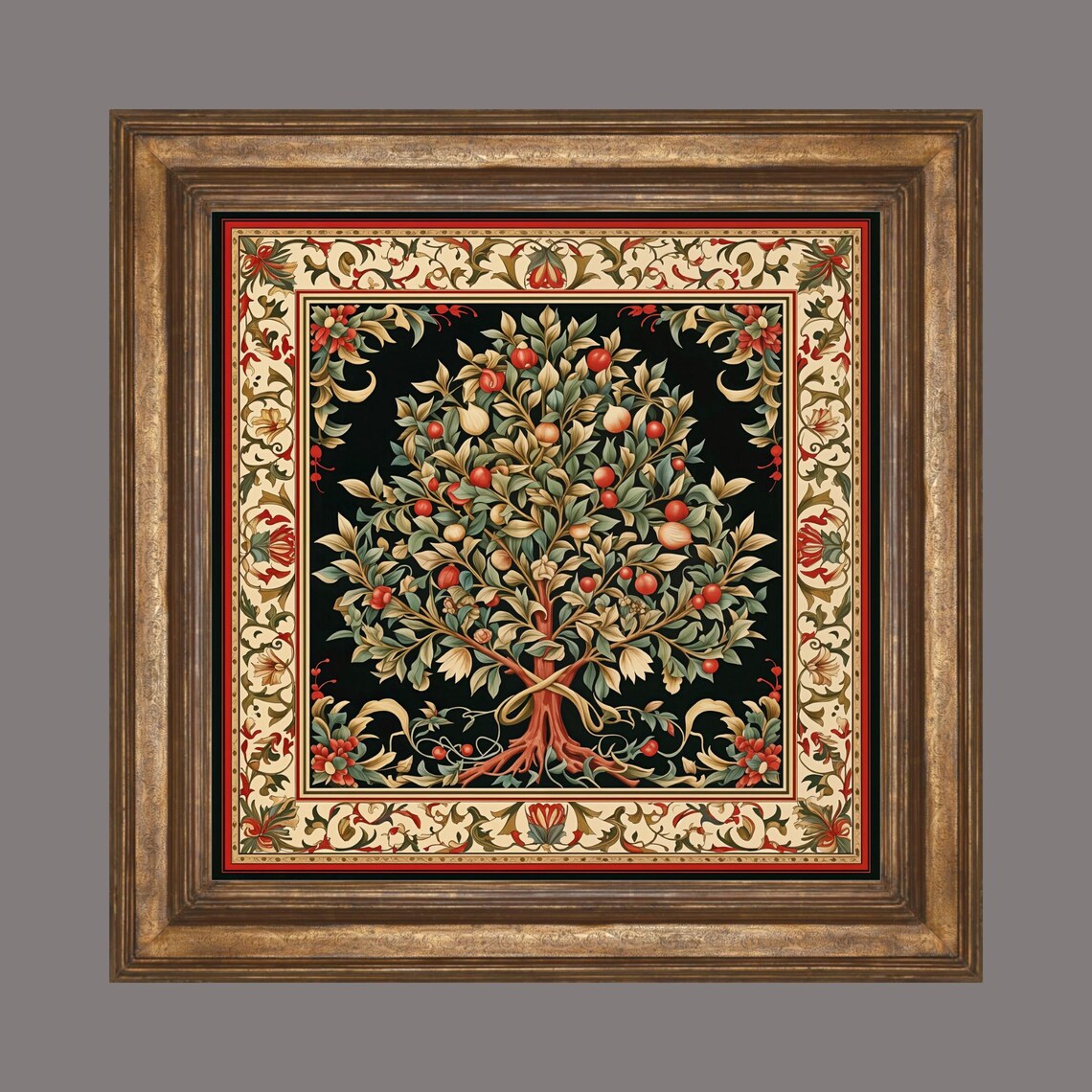 William Morris Inspired Botanical Tree Decorative Tile - Image 3