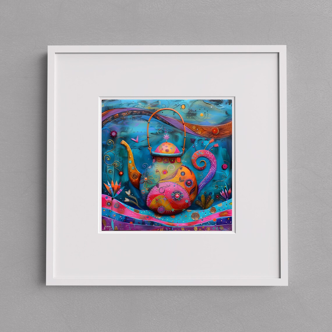 Whimsical Teapot Ceramic Tile Kitchen Decor Unique Home Decor Trivet Handmade Gift For Mom Or Grandmother Decorative Tile - Image 2