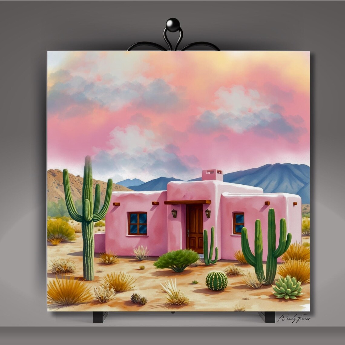 Desert Southwest Pink Adobe House Art Print, Arizona - Image 5