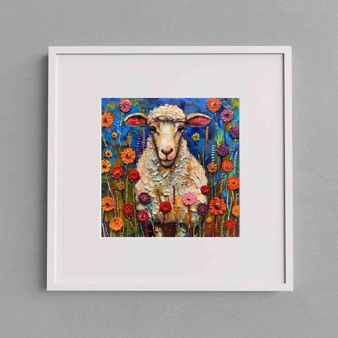 White Sheep Folk Art Farmhouse Wall Art Print - Image 2