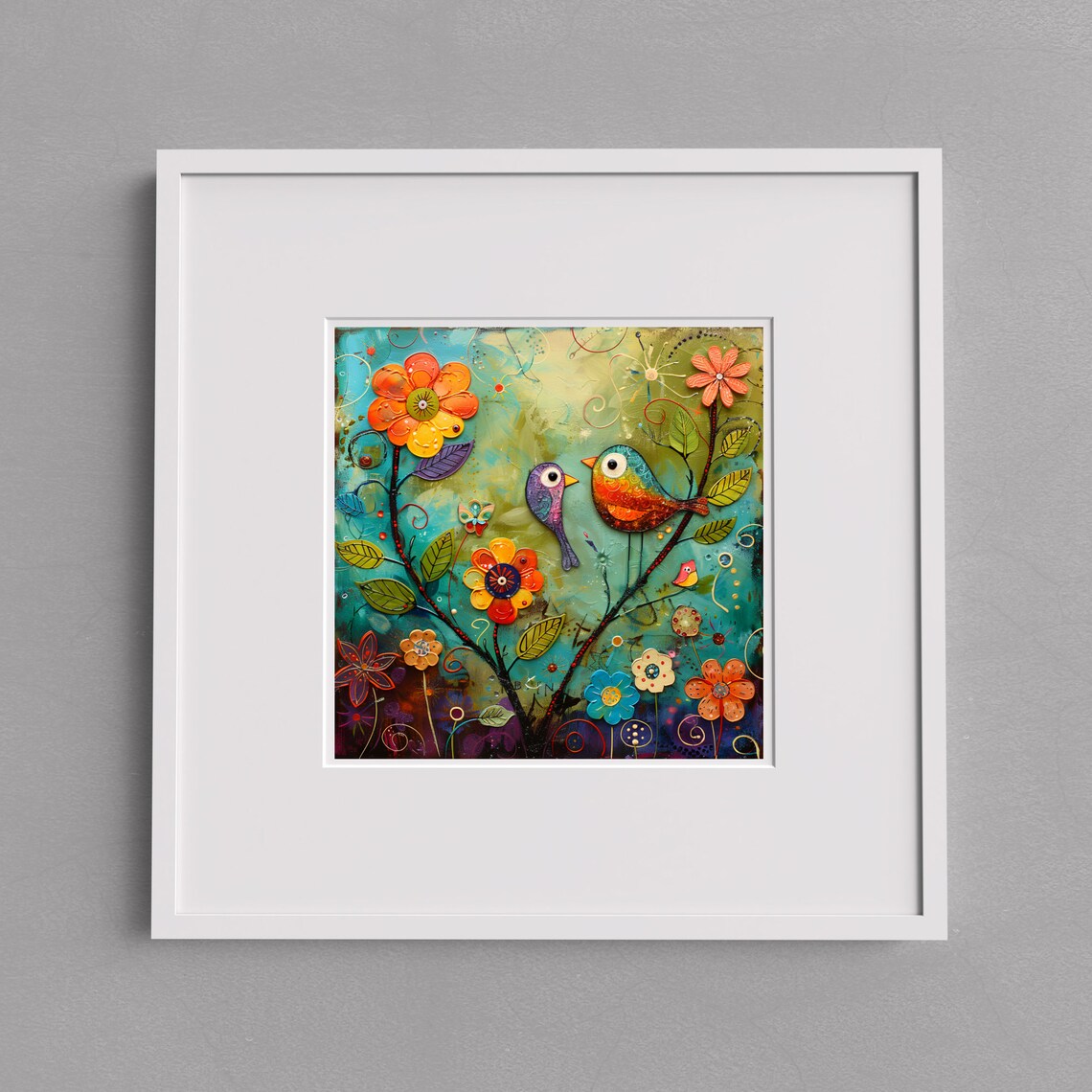 Songbird Folk Art Tile, Nature and Wildlife Decor - Image 3
