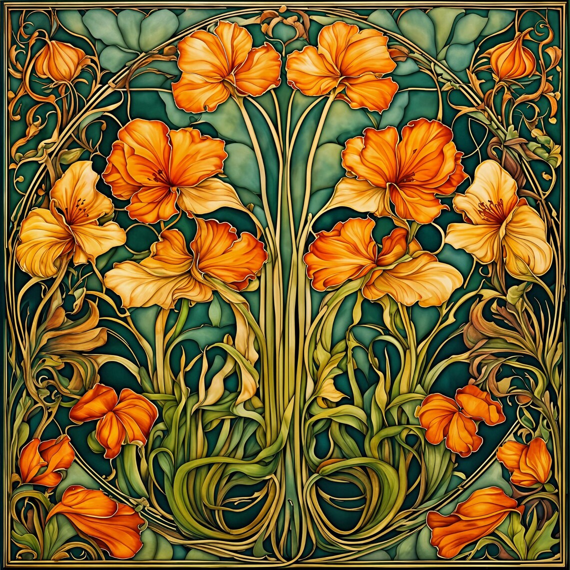Art Nouveau Floral Tile, Vintage Botanical Art Print - Image 4