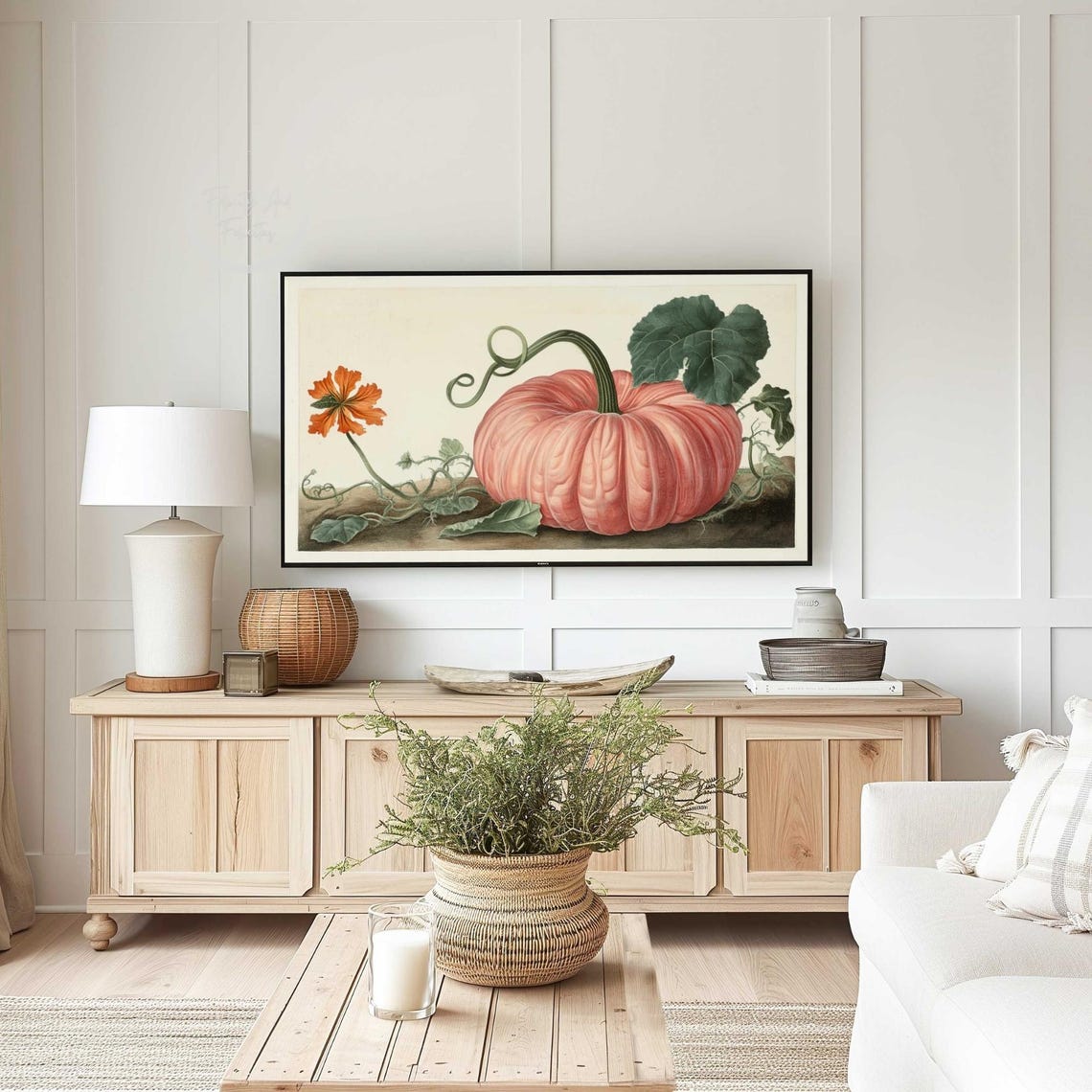Pink Pumpkin Botanical Vintage Fall Style Frame TV Art Print - Image 5