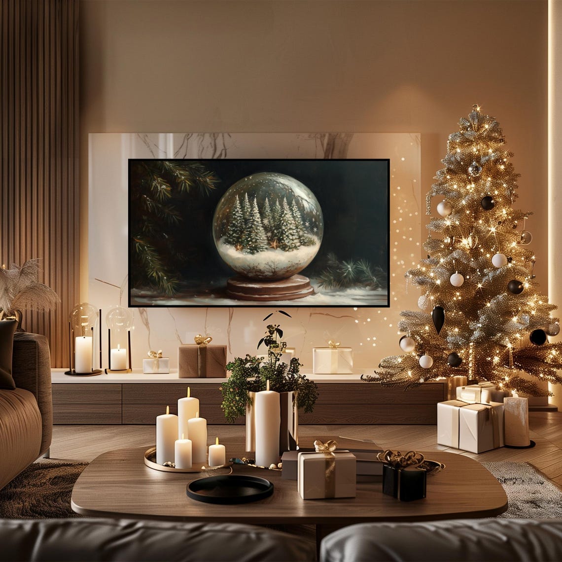 Christmas Snow Globe Pine Trees Winter Still Life Moody Wall Art - Image 4