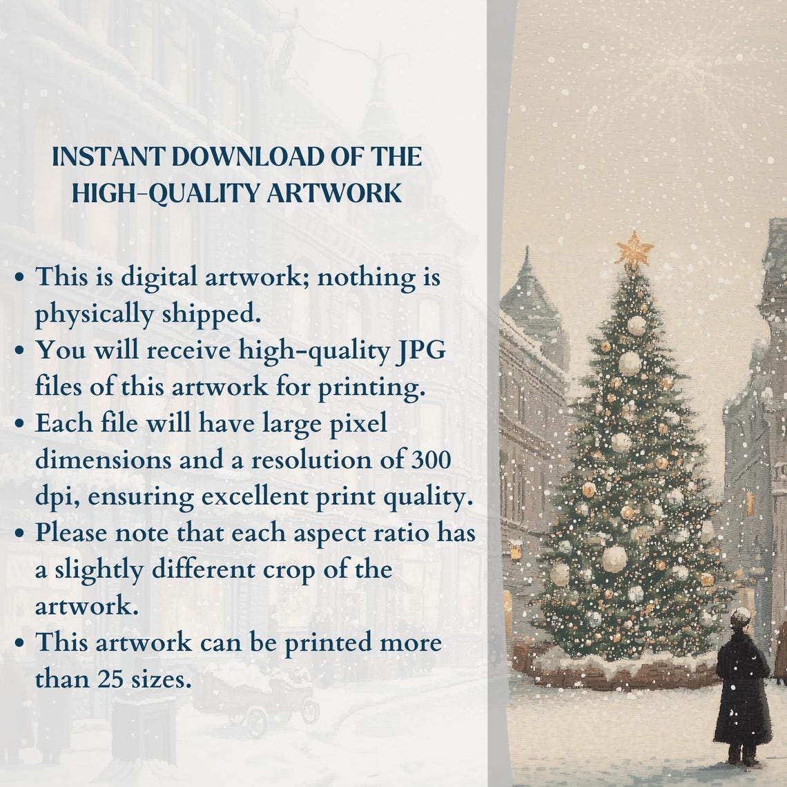 Snowy Christmas Street Vintage Town Tall Tree Winter Night Poster - Image 3