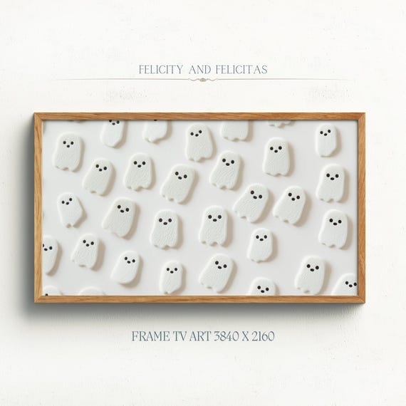 Cute Ghost Pattern Frame Tv Art Halloween Tv Art Neutral Halloween Decor Trendy Halloween Art