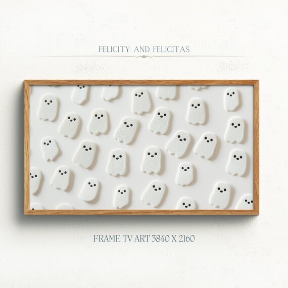 Cute Smiling Ghost Pattern White Neutral Halloween TV Art Poster