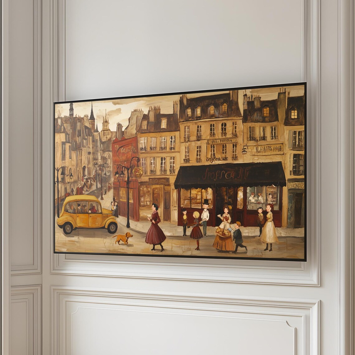 Retro European Town Street Vintage Yellow Car Daily Life Poster - Image 5