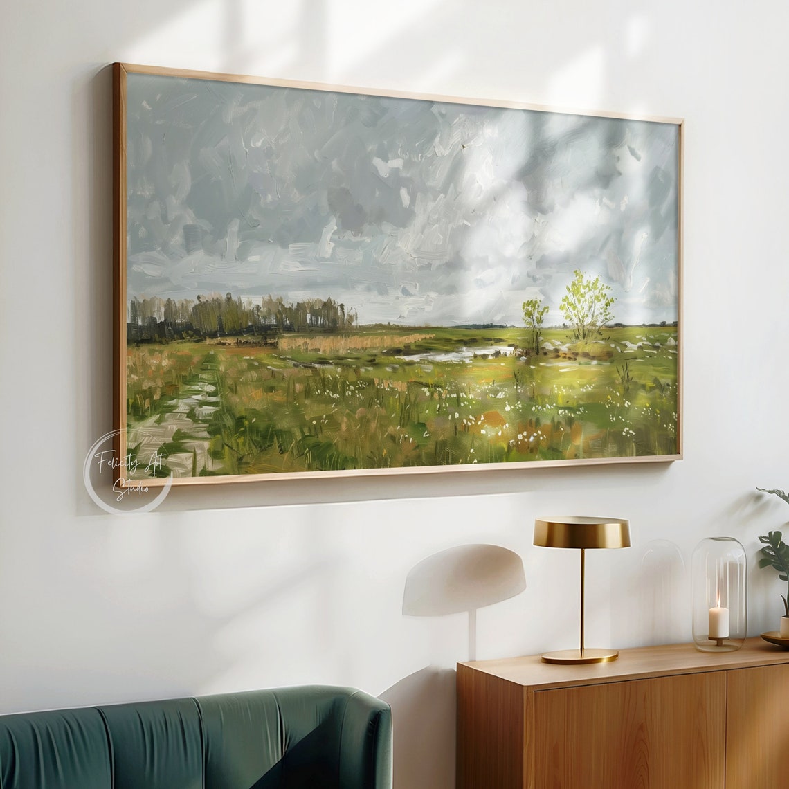 Moody Impressionist Rainy Meadow Green Field Wildflower Poster - Image 5