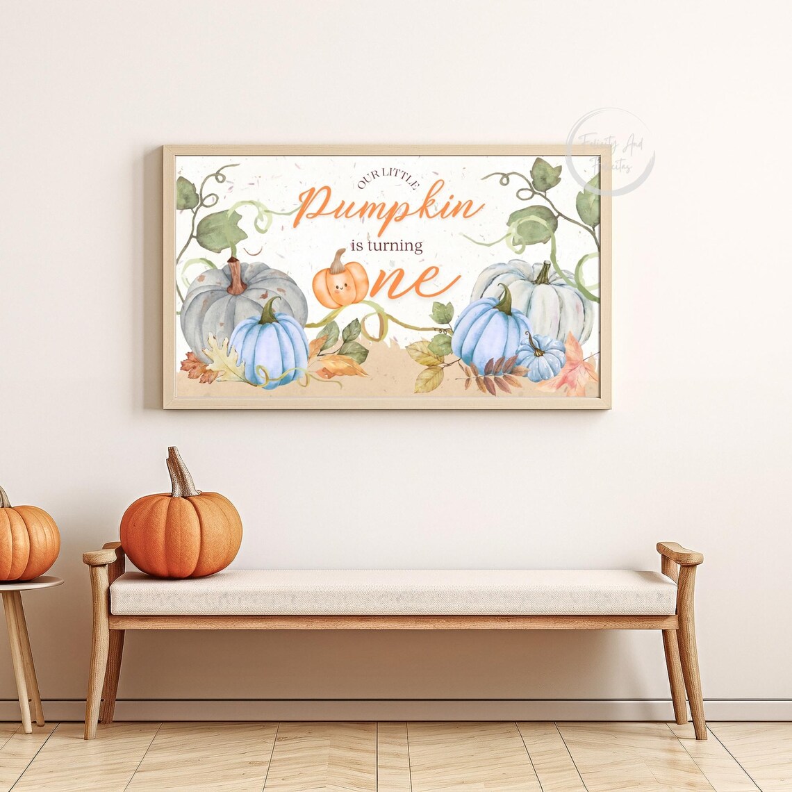 Our Little Pumpkin Blue Watercolor First Birthday Frame TV Poster - Image 4