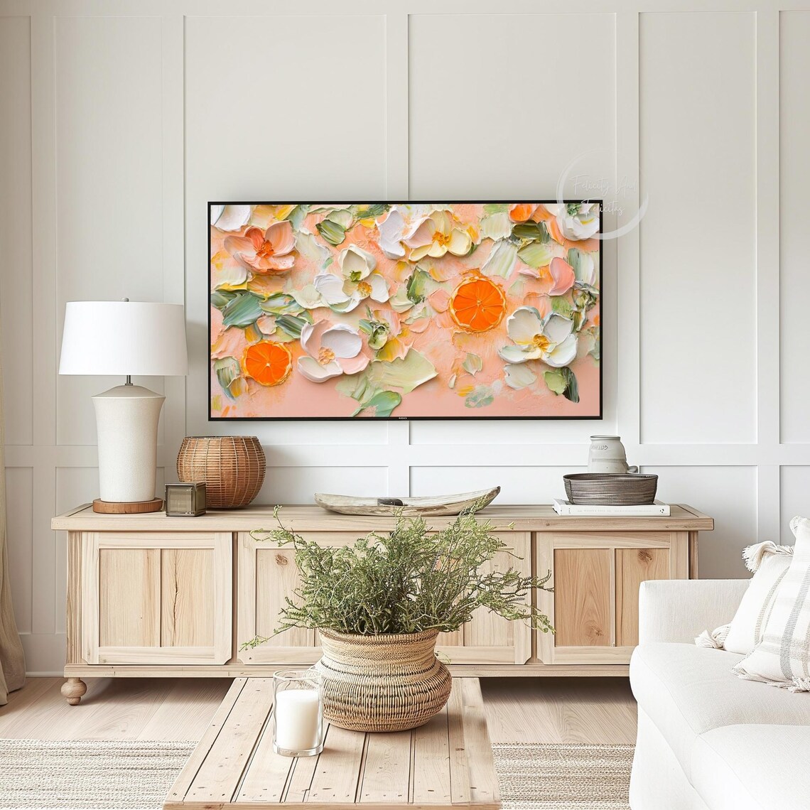 Orange Slices and White Flowers Textured Impasto Fruit Floral Art Poster - Image 3
