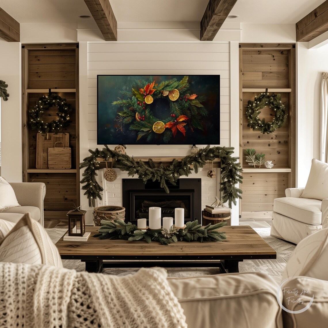 Christmas Botanical Wreath Dried Orange Slices Berries Art Poster - Image 3