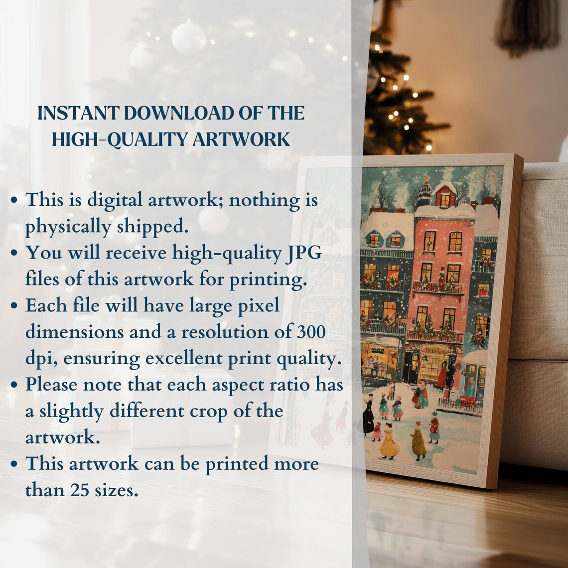Colorful Christmas Town Retro Holiday Wall Art Print - Image 3