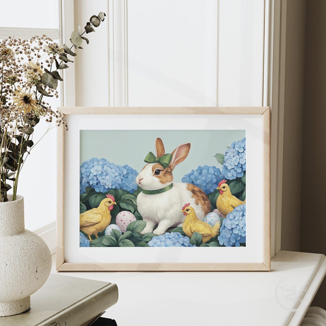 Sweet Easter Bunny With Chicks Eggs Blue Hydrangea Spring Poster - Image 5