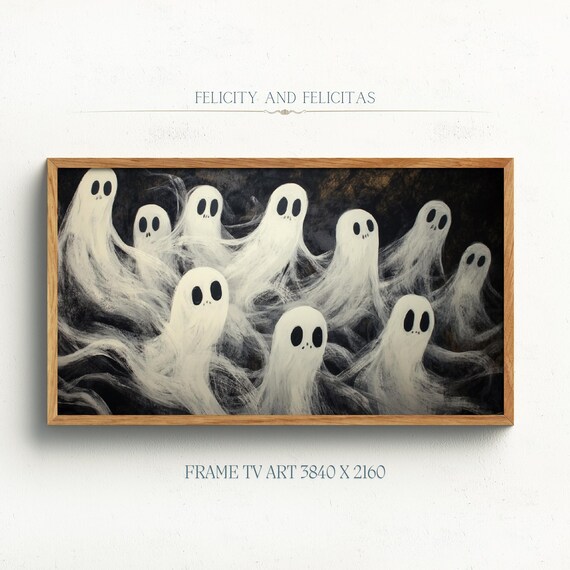 Spooky White Ghosts Swirling Dark Halloween Night TV Art Poster