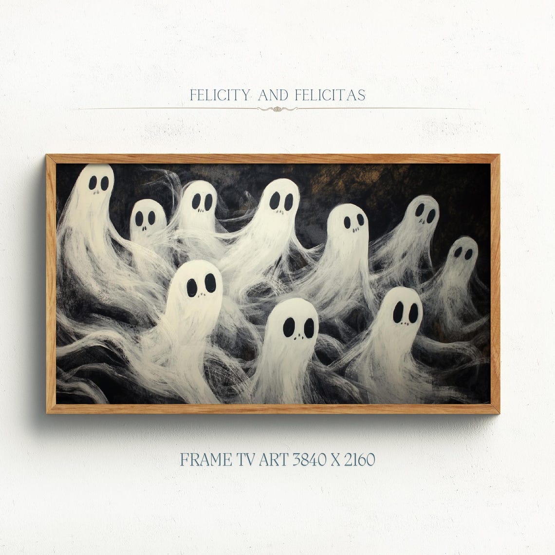 Spooky White Ghosts Swirling Dark Halloween Night TV Art Poster