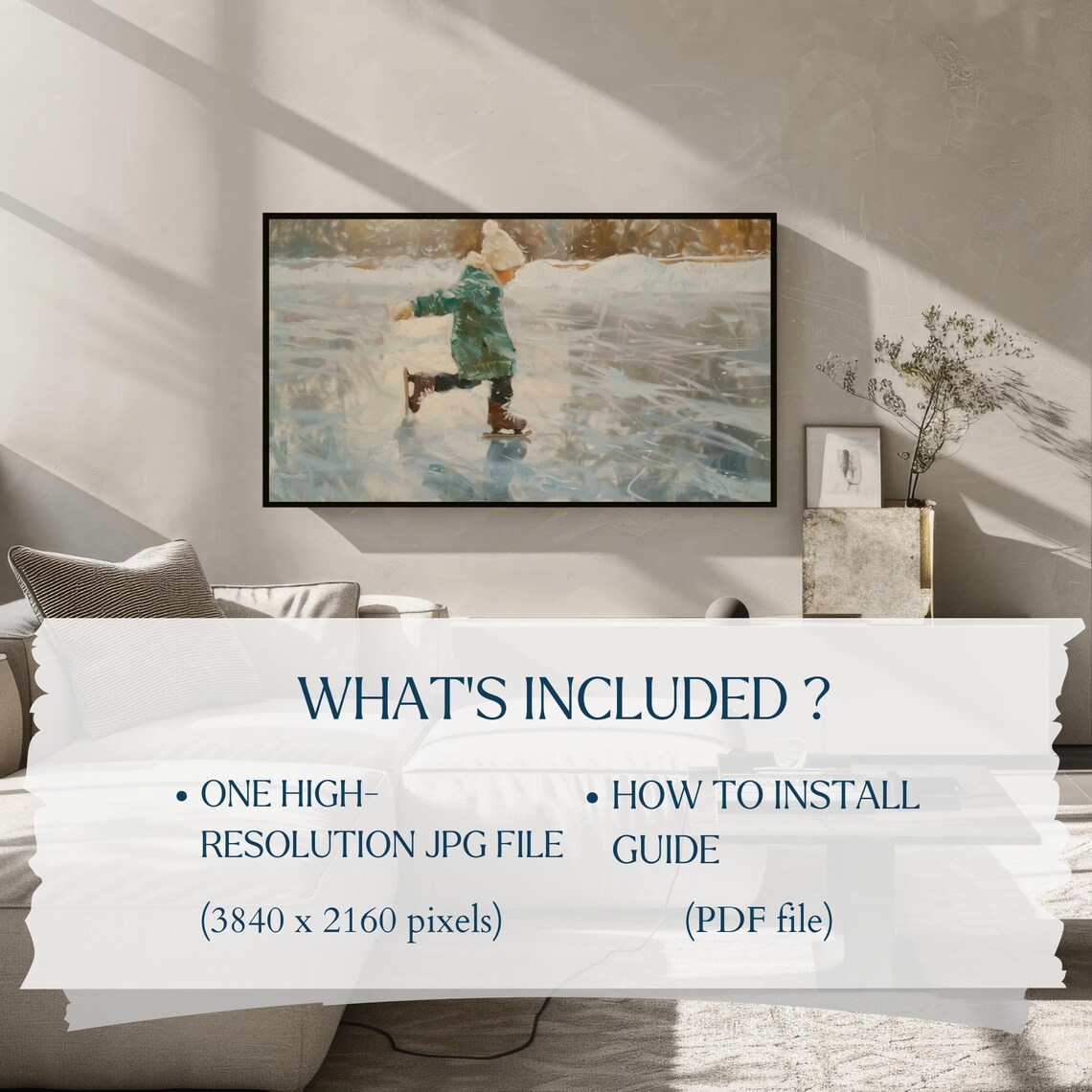Child Ice Skating Impressionist Painting Frozen Pond Winter Poster - Image 2