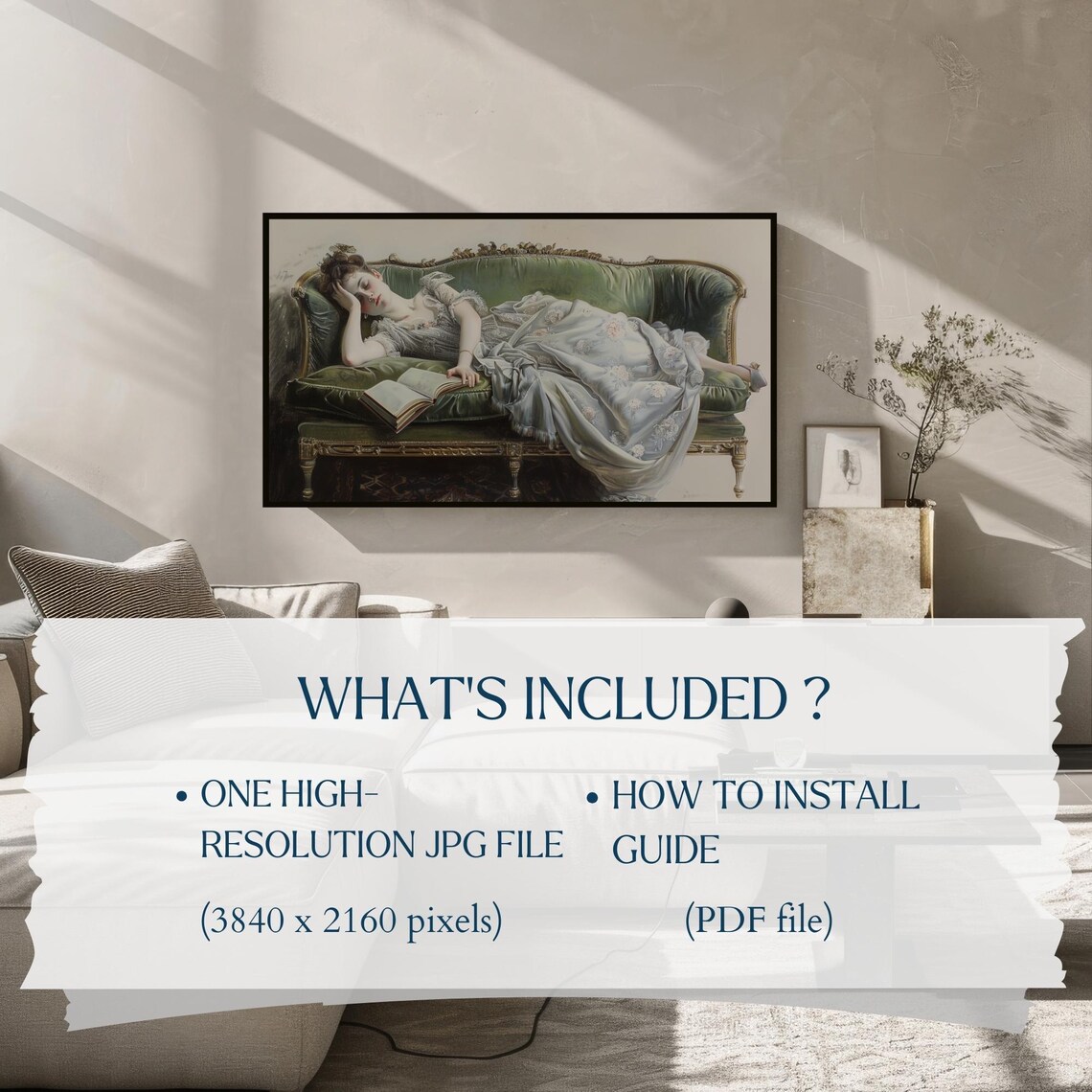 Decadent Young Woman Asleep Antique Chaise Lounge Elegant Wall Art - Image 2