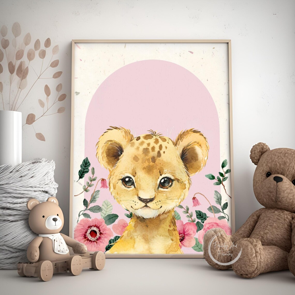 Baby Elephant Pink Floral Arch Watercolor Nursery Kids Wall Art - Image 6