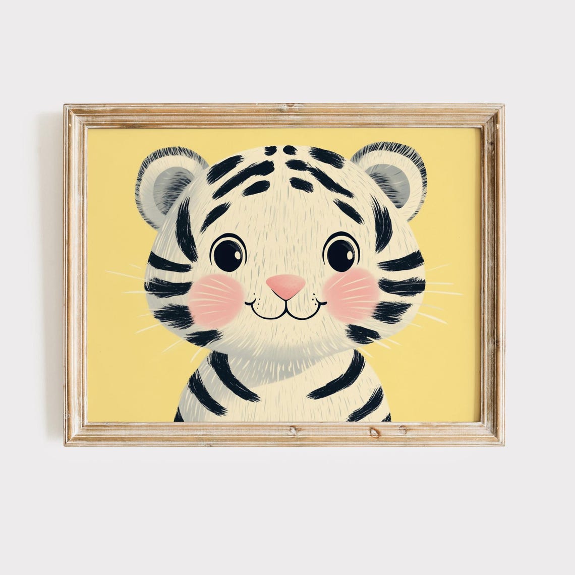 Cute White Tiger Cub Face on Yellow Cheerful Kids Room Wall Art - Image 5