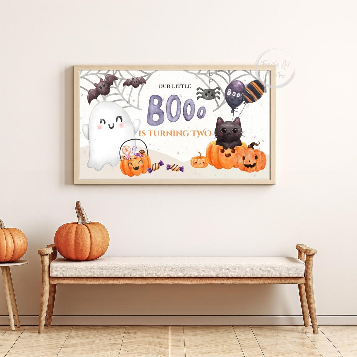 Our Little Boo Is Turning Two Halloween Birthday Party Sign Poster - Image 4