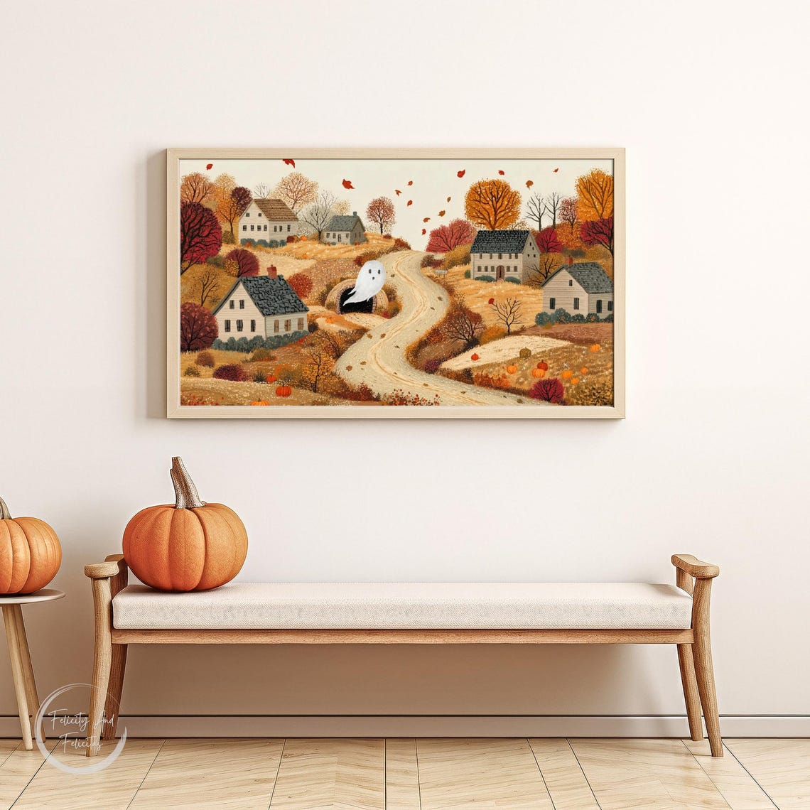 Autumn Country Road Ghost Pumpkins Fall Foliage Halloween TV Poster - Image 6