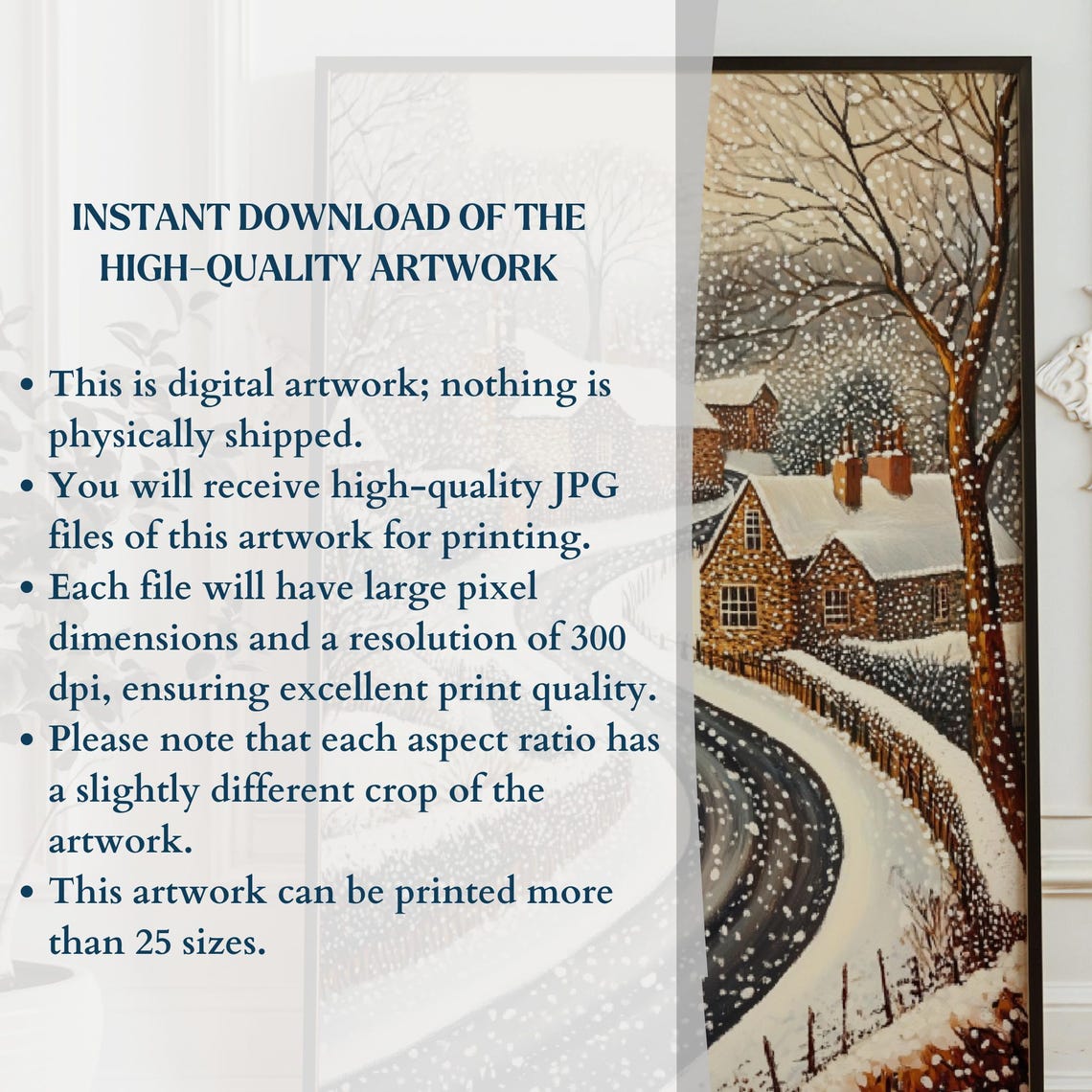 Winter Village Wall Art Winter Landscape Art Cute Winter Prints Seasonal Decor Rustic Winter Decor Pointilism - Image 3