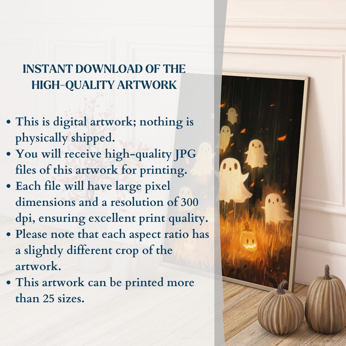Cute Glowing Ghosts with Jack O Lanterns in Night Field Poster - Image 3