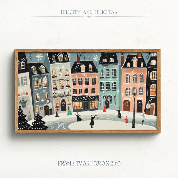 Retro Winter Frame Tv Art Winter Town Tv Art Cute Winter Tv Art Cottagecore Decor Winter Holiday Decor
