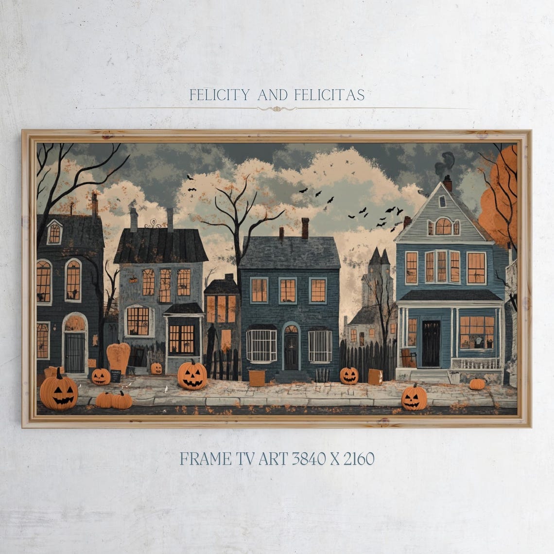 Haunted Halloween Street with Jack O Lanterns Vintage Style Poster