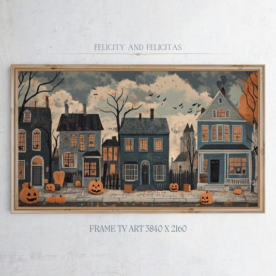 Frame Tv Art Dark Halloween Tv Art Moody Fall Decor Spooky Village Halloween Decor Neutral Halloween Tv Art