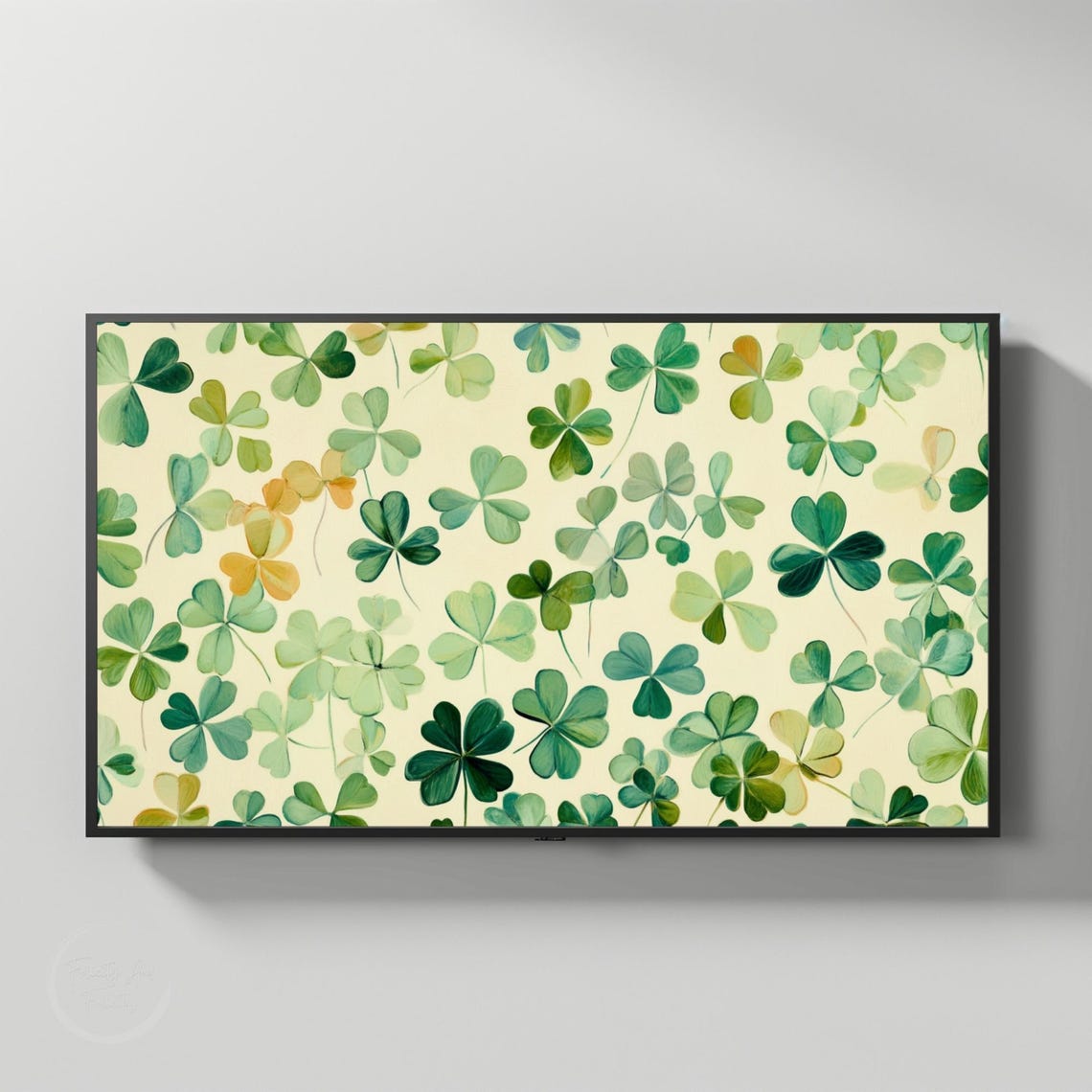 Watercolor Shamrock Pattern Green Clover Spring Lucky Wall Art - Image 3
