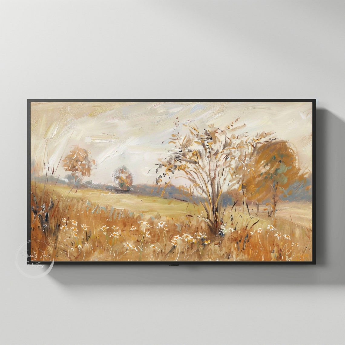 Golden Autumn Meadow with Wildflowers Impressionist Field Poster - Image 4