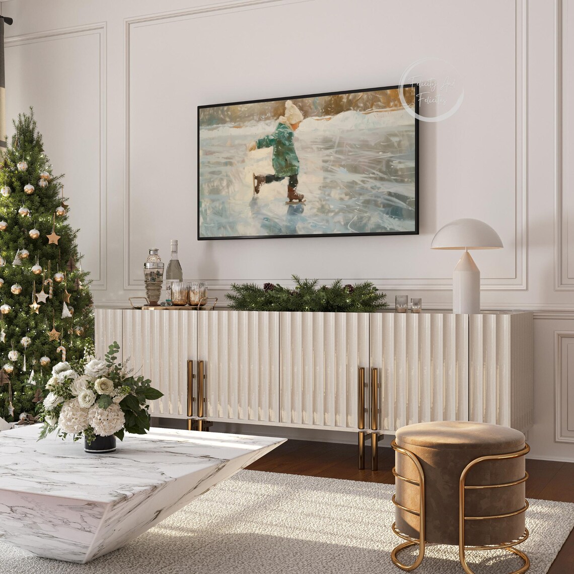 Child Ice Skating Impressionist Painting Frozen Pond Winter Poster - Image 6