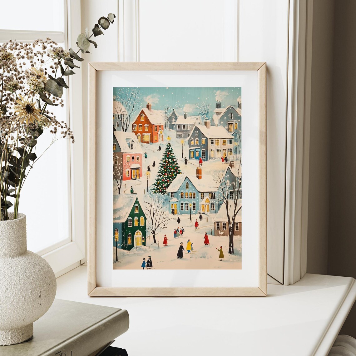 Cheerful Christmas Town Big Tree Snowy Houses Holiday Poster - Image 4
