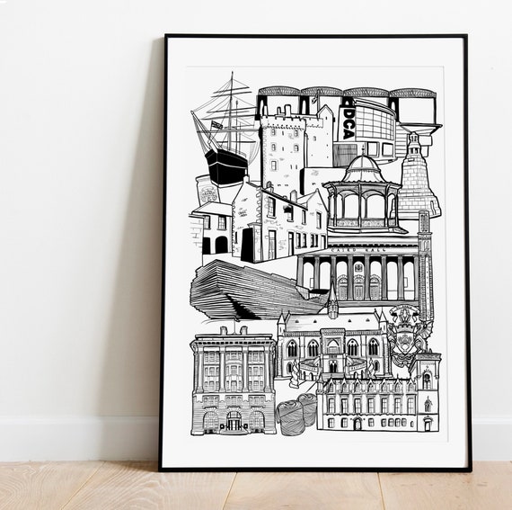 Dundee Landmark Illustration Print Skyline Gift
