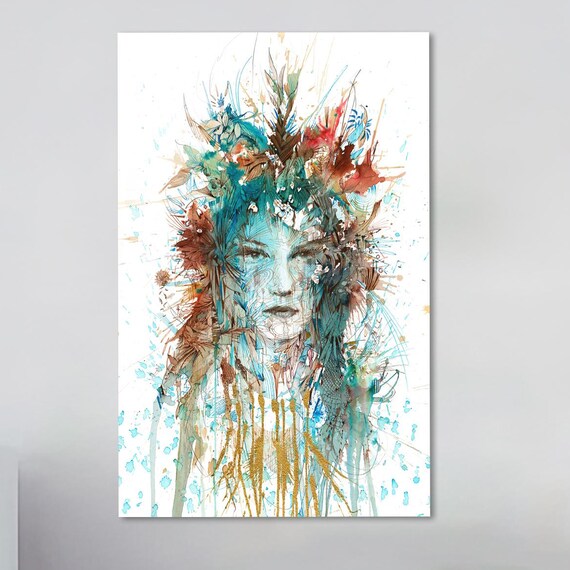 Abstract Woman Watercolor Portrait Teal Splash Expressive Face Art Poster