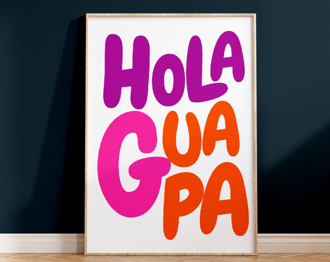 Hola Guapa Retro Bubble Letter Pink Orange Spanish Quote Poster - Image 3