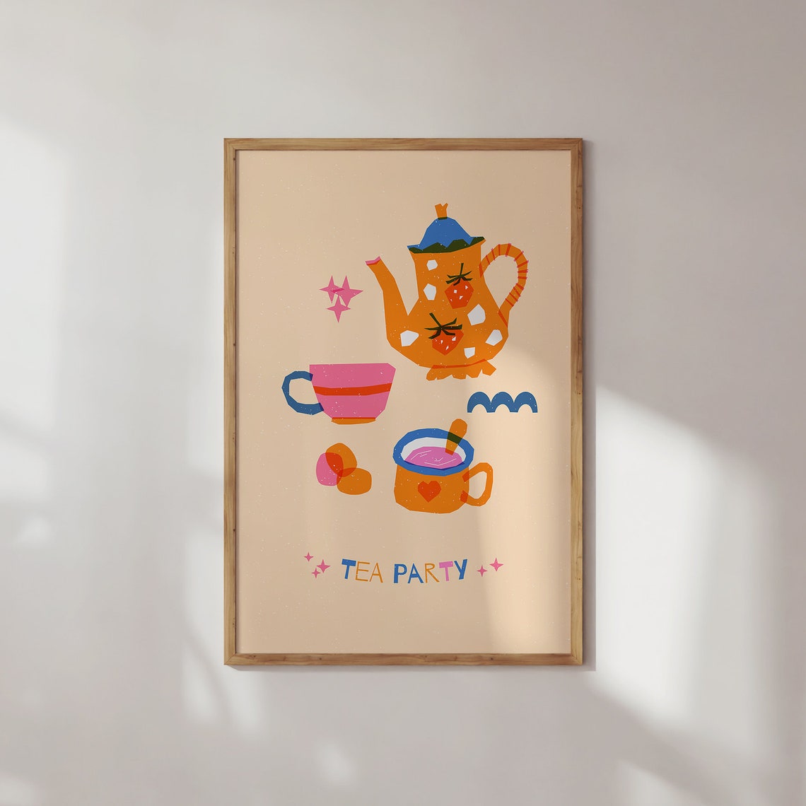 Colorful Tea Party Art Print Whimsical Kitchen Nursery Decor