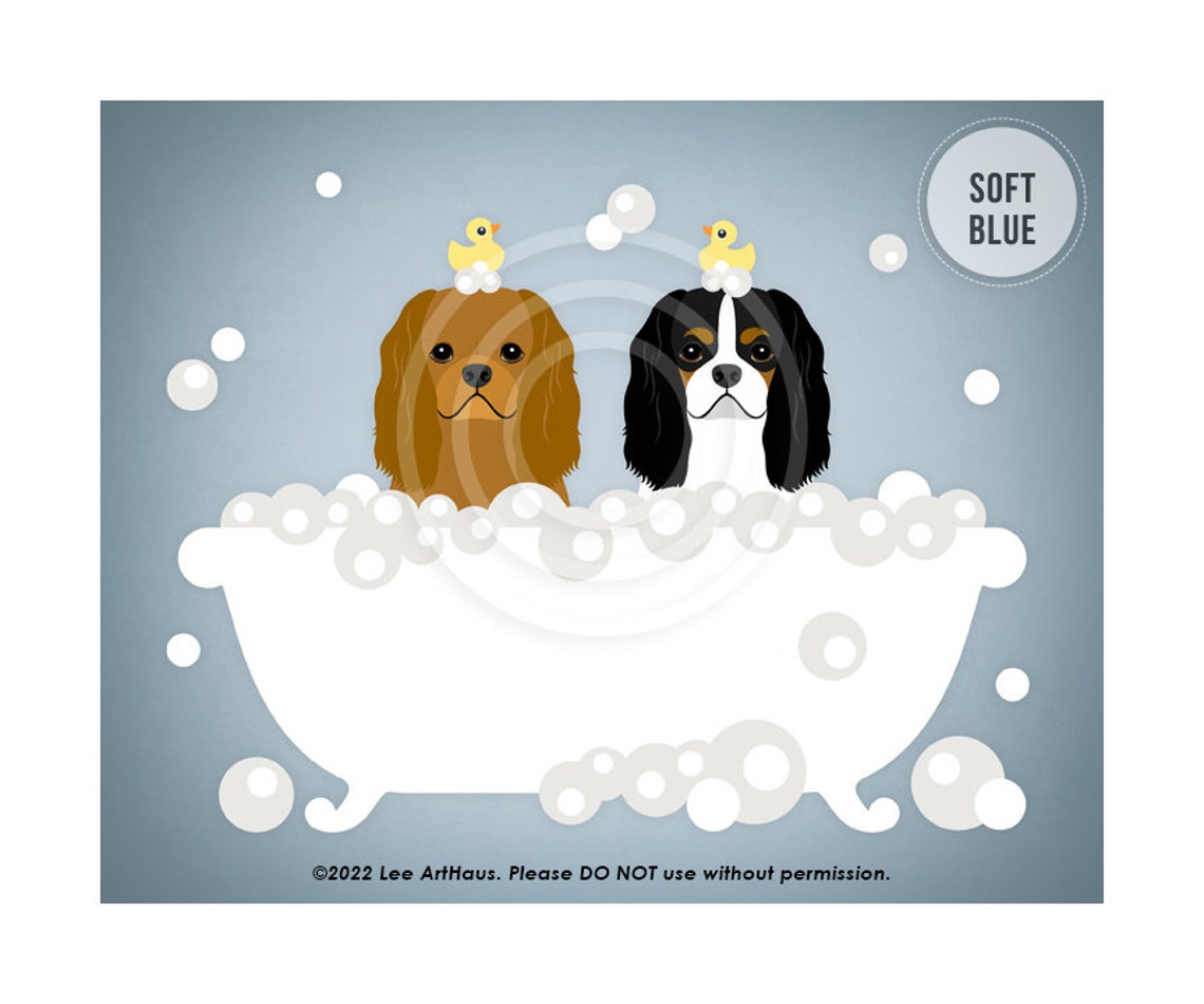 Two Cavalier King Charles Spaniels Pink Bubble Bath Tub Poster - Image 2