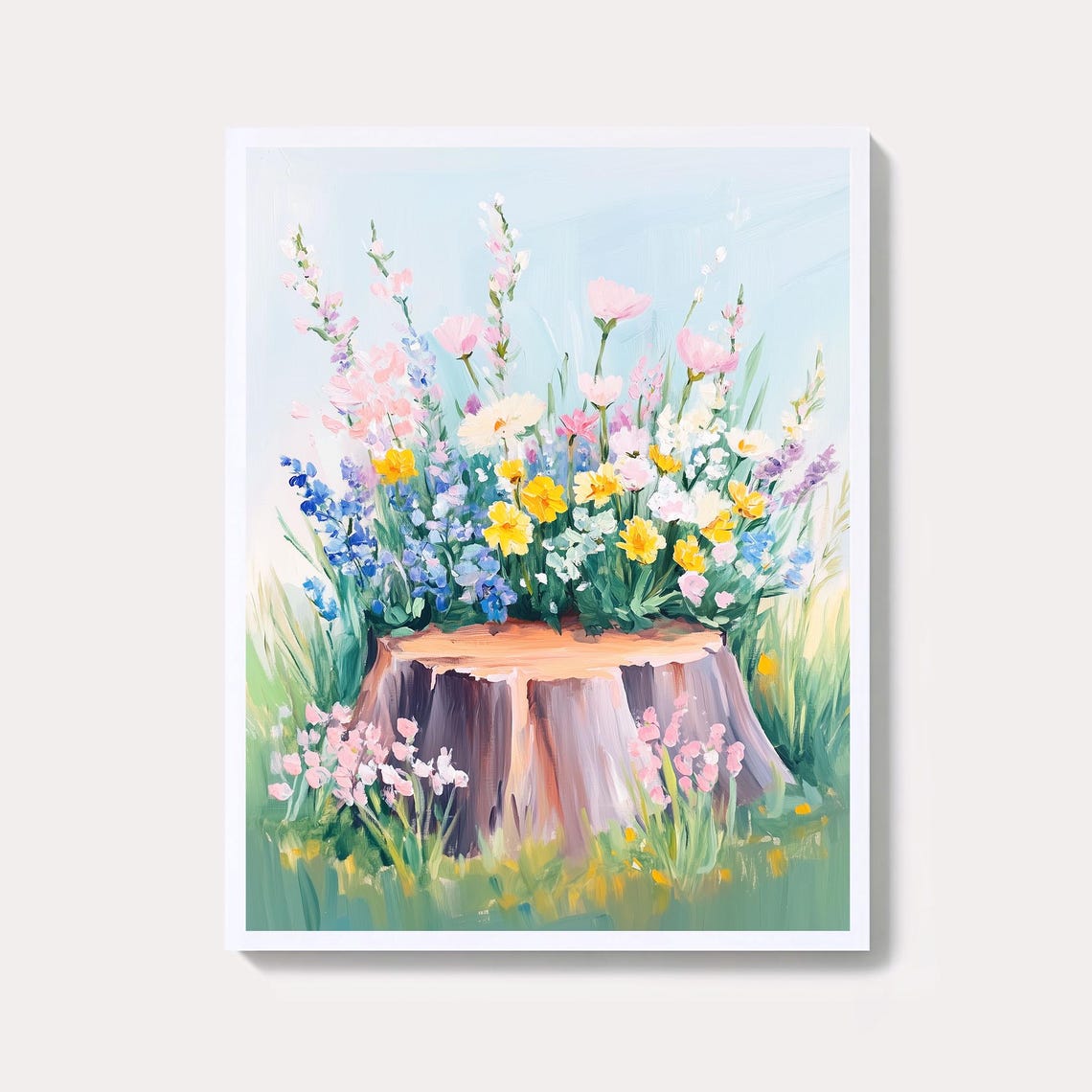Pastel Floral Art Print Botanical Log Watercolor