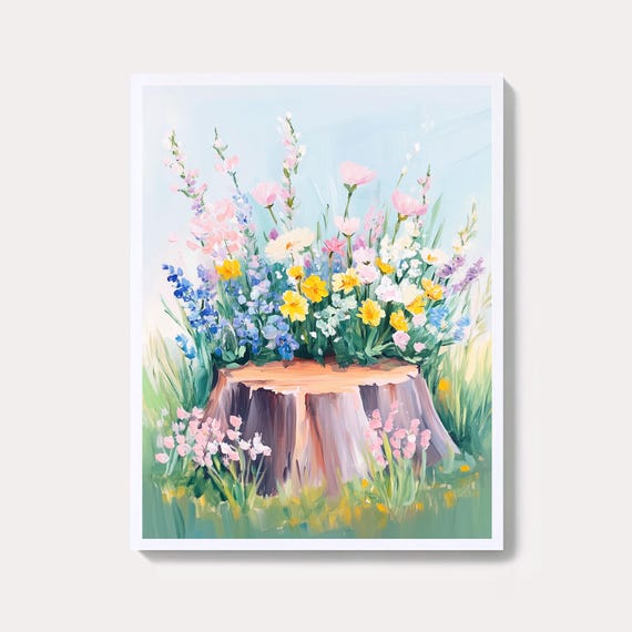 Pastel Floral Art Print Botanical Log Watercolor
