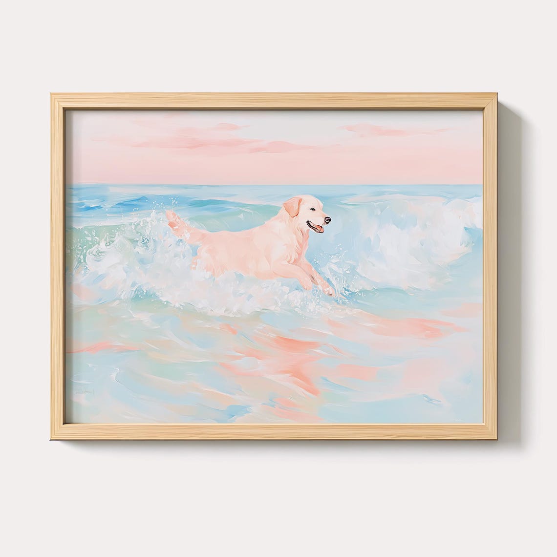 Golden Retriever Beach Splash Pastel Dog Lover Art Gift Poster