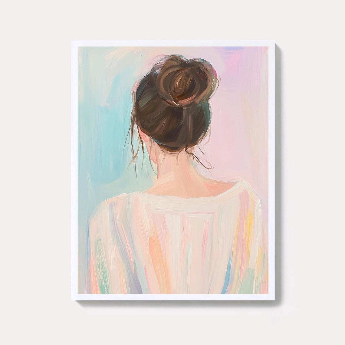 Pastel Woman Portrait Print Abstract Feminine Back View