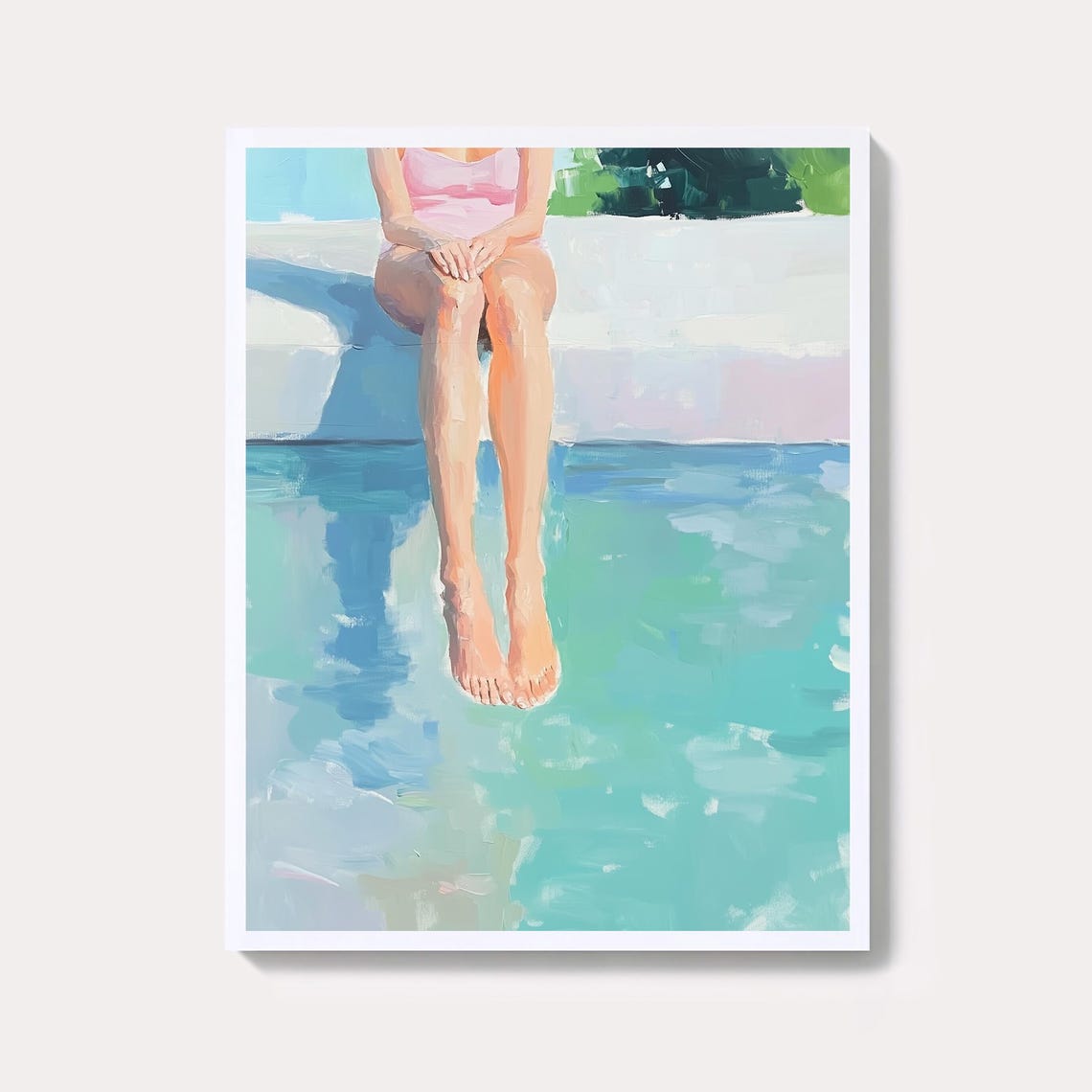 Poolside Woman in Pink Pastel Impressionist Summer Art Poster