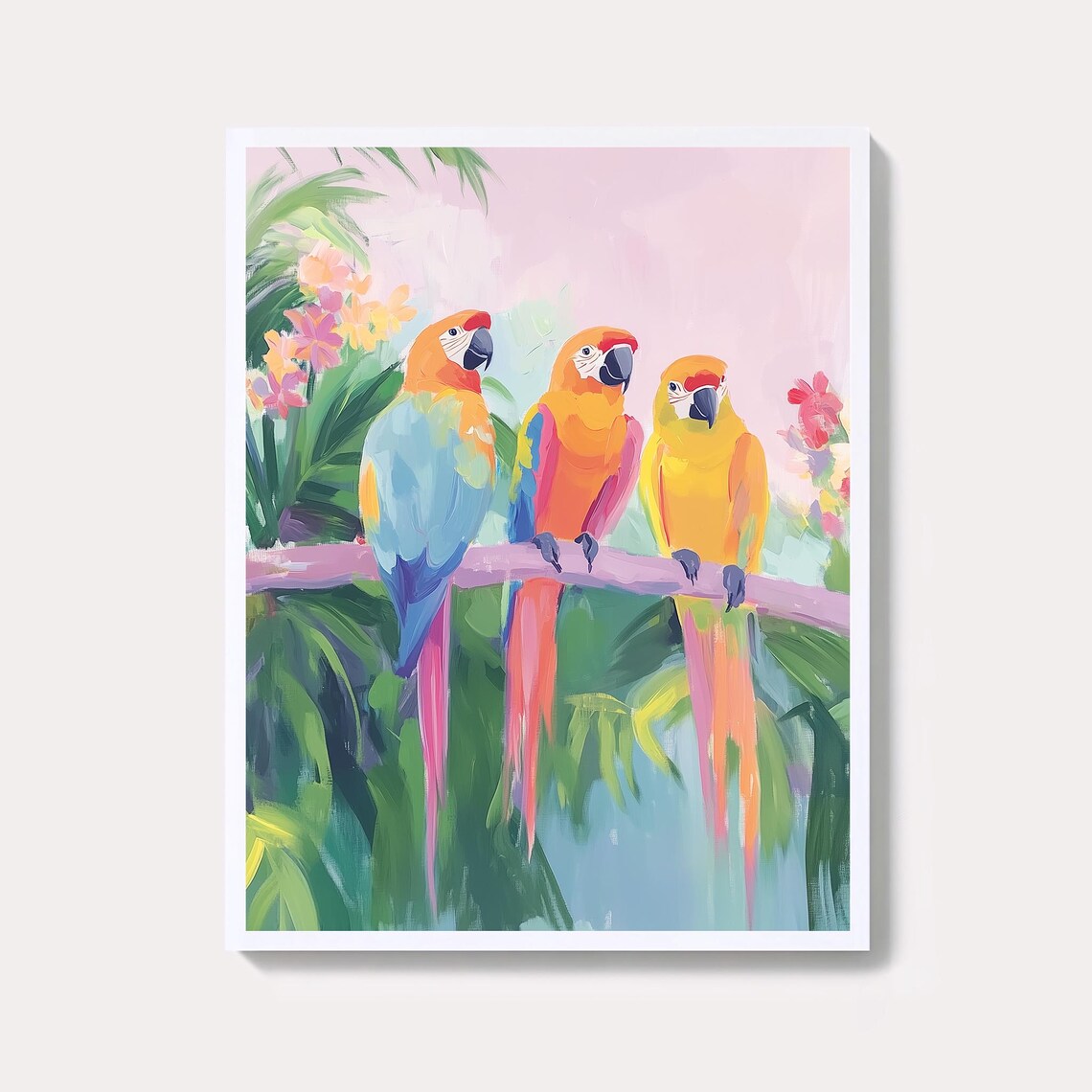 Colorful Parrots Print Tropical Rainforest Wildlife Wall Art