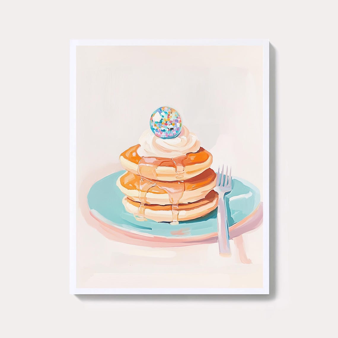 Stacked Pancakes Sprinkle Disco Ball Retro Kitchen Brunch Poster