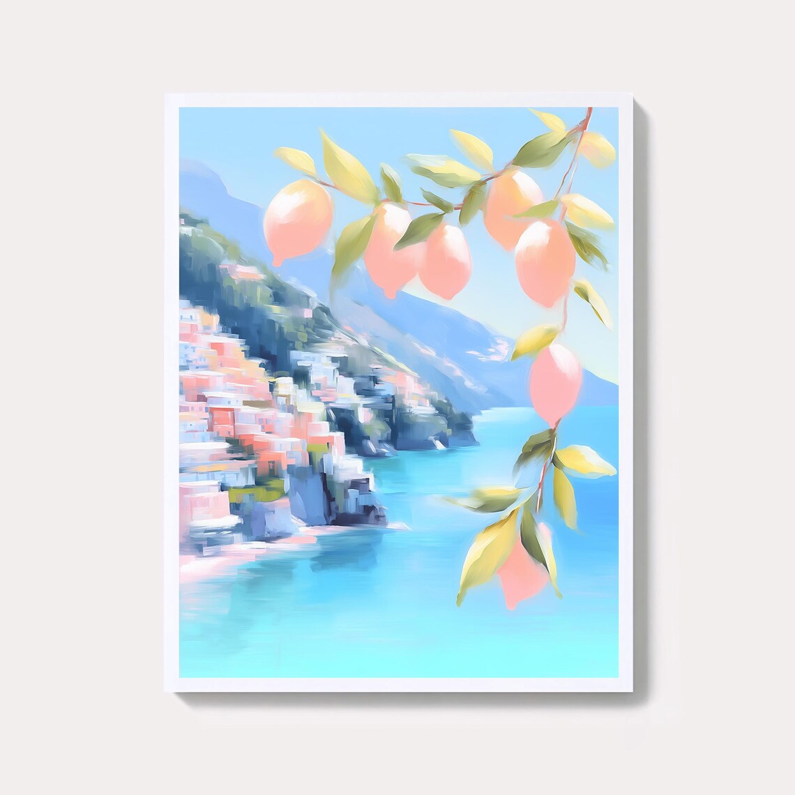 Positano Amalfi Coast With Lemons Watercolor Italy Art Poster